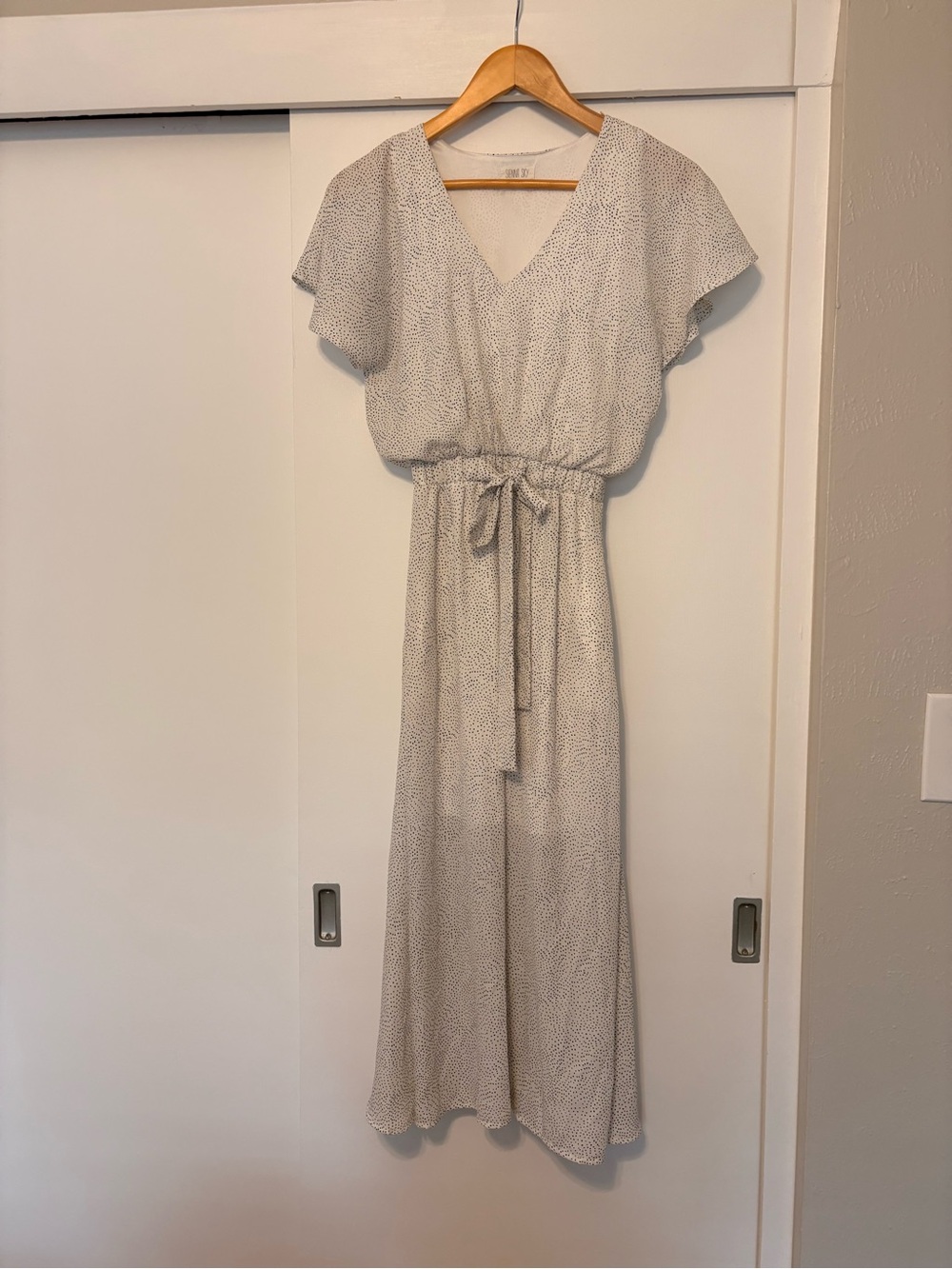 Sienna Sky Light Gray Speckled Maxi Dress with Waist Tie